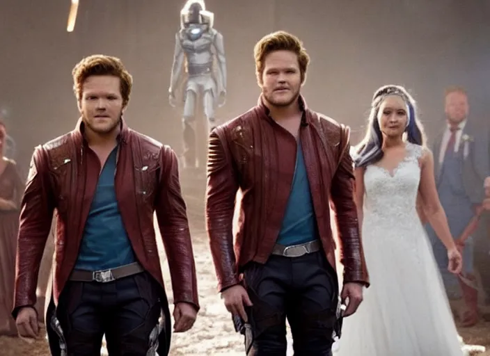 Image similar to film still of Star-Lord getting married in the new Guardians of the Galaxy movie, 4k