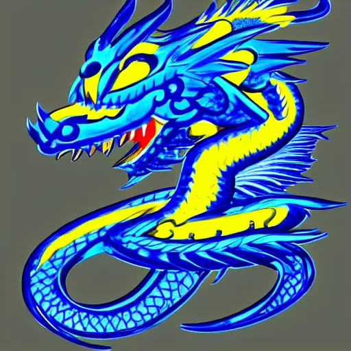 Prompt: illustration neon blue and yellow chinese dragon. trending on artstation