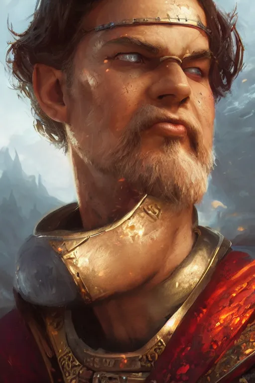 Prompt: dungeons and dragons warrior character closeup portrait, dramatic light, castle background, 2 0 0 mm focal length, painted by stanley lau, painted by greg rutkowski, painted by stanley artgerm, digital art, trending on artstation