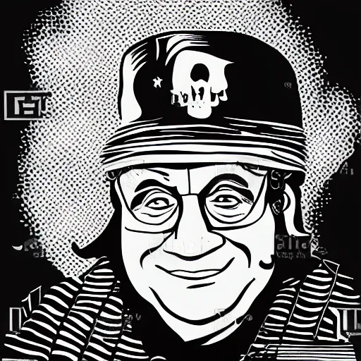 Image similar to vector art portrait of danny devito as a pirate king by jack kirby