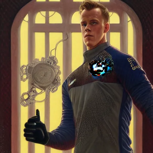 Image similar to Ter Stegen holding a bomb in his gloves, Barcelona and Germany goalkeeper, D&D, fantasy, intricate, elegant, highly detailed, digital painting, artstation, concept art, matte, sharp focus, illustration, art by Artgerm and Greg Rutkowski and Alphonse Mucha