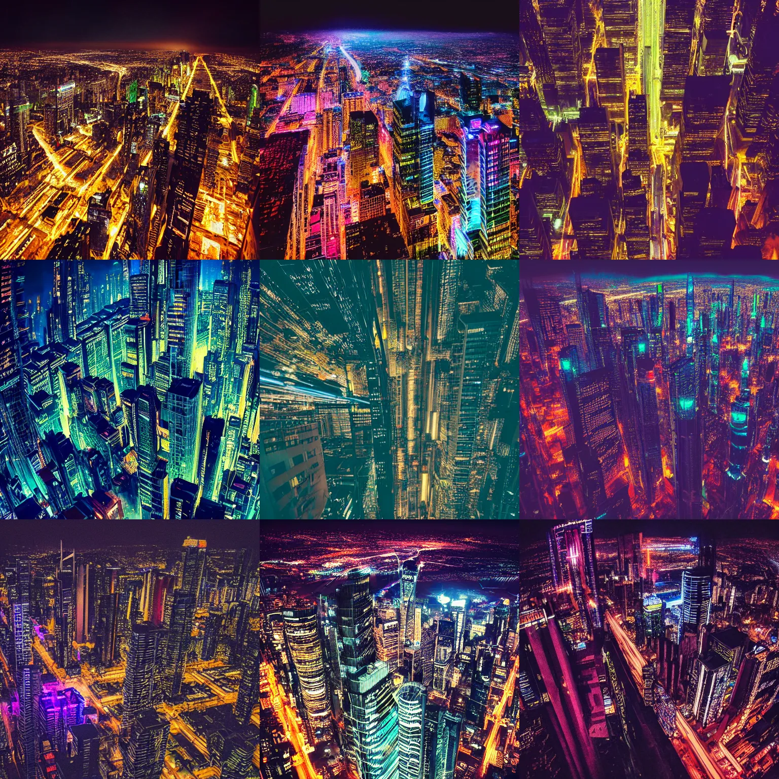 Prompt: a highly detailed photograph of a very large city filled with lots of tall buildings, aerial view top down, cyberpunk art by liam wong and dan mumford, flickr contest winner, futurism, nightscape, high dynamic range, cityscape