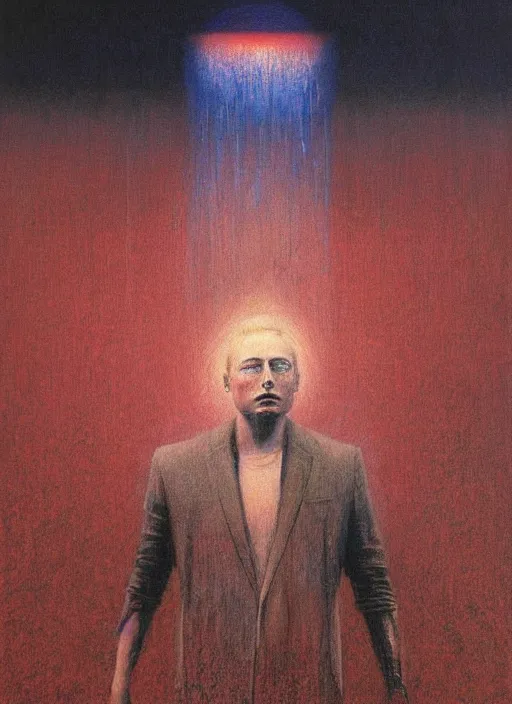 Image similar to A painting of Elon Musk in style of Beksinski. Very detailed