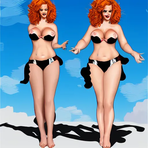 Image similar to christina hendricks with cow girl bikini, digital art