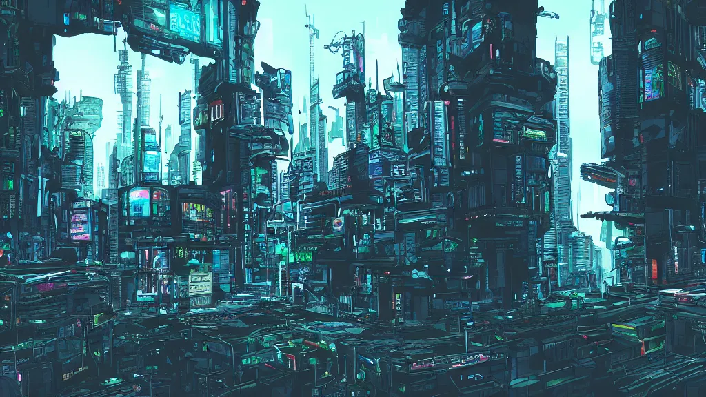 Image similar to cel - shaded cyberpunk landscape