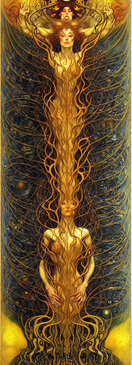 Image similar to Divine Chaos Engine by Karol Bak, Jean Delville, William Blake, Gustav Klimt, and Vincent Van Gogh, symbolist, visionary