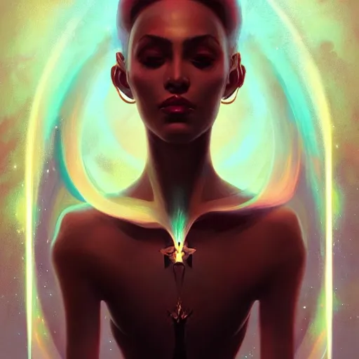 Image similar to nubile emanation by pete mohrbacher and greg rutkowski, digital art, unreal engine 5, wlop, trending on artstation, deviantart, pinterest, symmetrical portrait, rule of thirds, 4 k uhd image