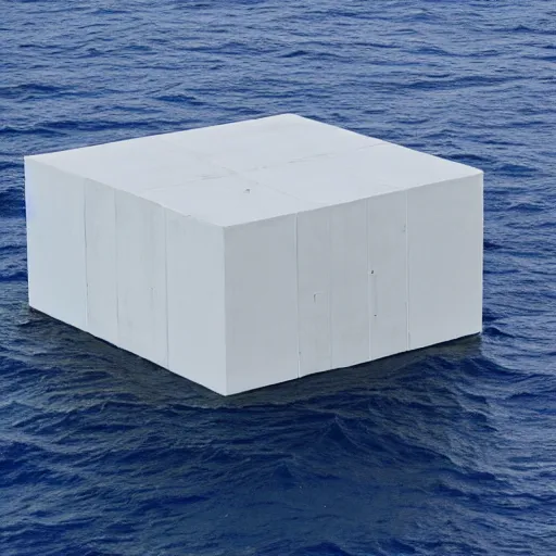 Image similar to a cube in the middle of the sea in the style of richard serra