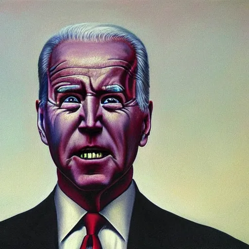 Image similar to surreal painting of Joe Biden!!!!!!! by Odd Nordrum!!!!!!! and Zdzisław Beksiński