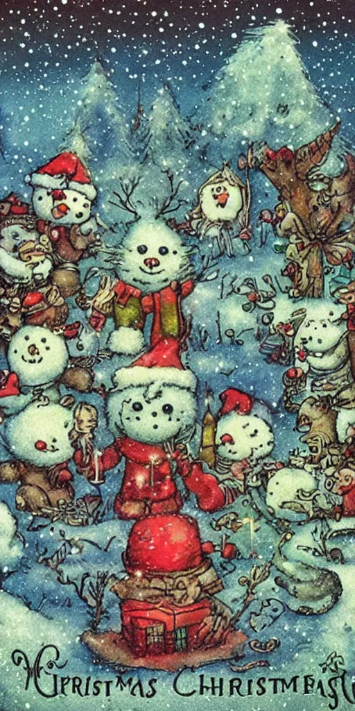 Image similar to an christmas greeting card scene by alexander jansson, joel fletcher, owen klatte, angie glocka, justin kohn, maurice sendak. christmas color palette.