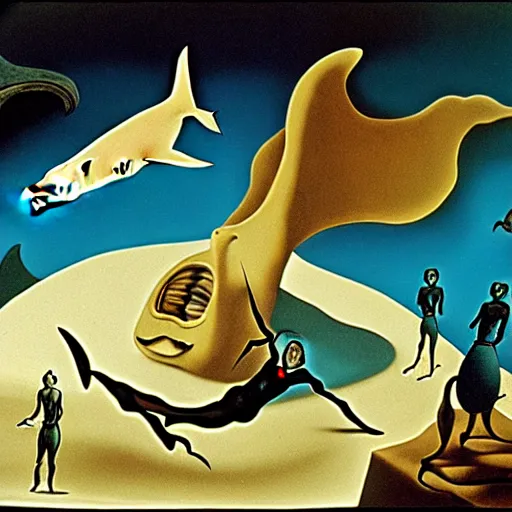 Image similar to sharks in the persistence of memory of salvador dali