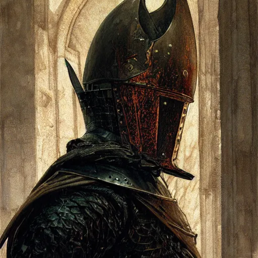 Image similar to dark souls knight, realistic closeup portrait art by norman rockwell and donato giancola and greg rutkowski