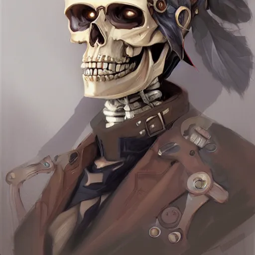 Prompt: Portrait of a steampunk skeleton by Krenz Cushart