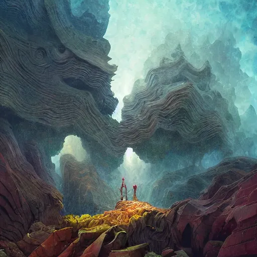 Image similar to landscape cavern mountains ornate sharp focus weird digital art nature photography by frank gehry, beksinski, peter mohrbacher, arthur adams, leonid afremov, victo ngai, android jones, antoni gaudi