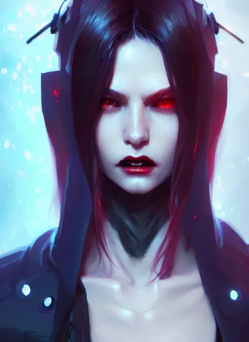 Image similar to character concept art of a cyberpunk vampire, key visual, realistic shaded perfect face, fine details by stanley artgerm lau, wlop, rossdraws, james jean, andrei riabovitchev, marc simonetti, and sakimichan, trending on artstation