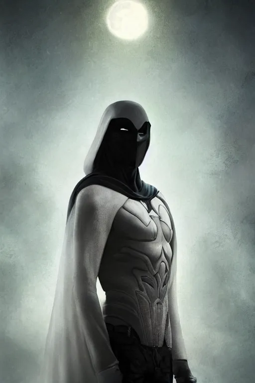 Image similar to characters portrait of Moon Knight mixed with Neo by Alyssa Monks, full-shot, merged character, Full body shot, cinematic opening shot, 4k, highly detailed, cinematic lighting