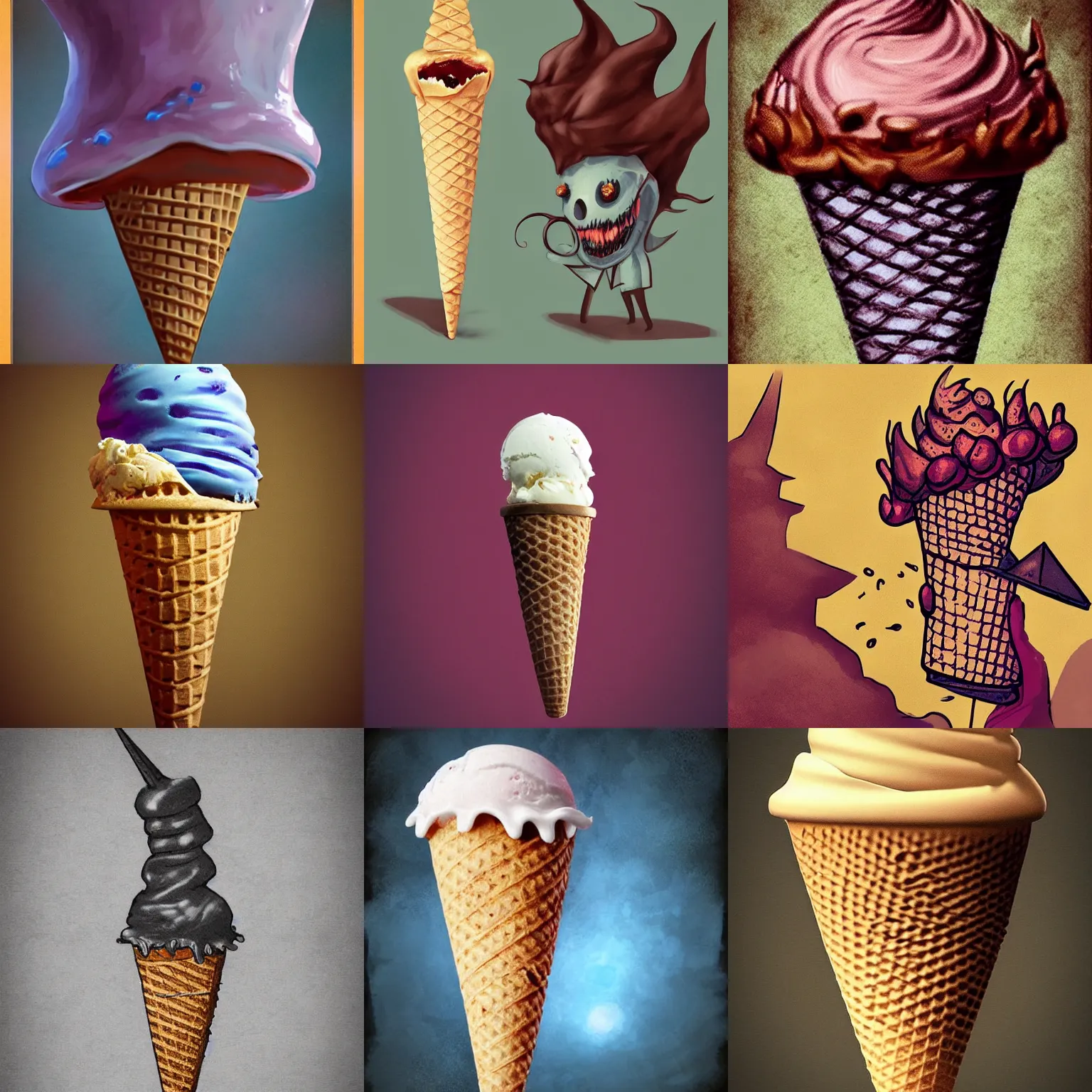 Prompt: ice cream cone that is a demonic eldritch horror, artstation, photo