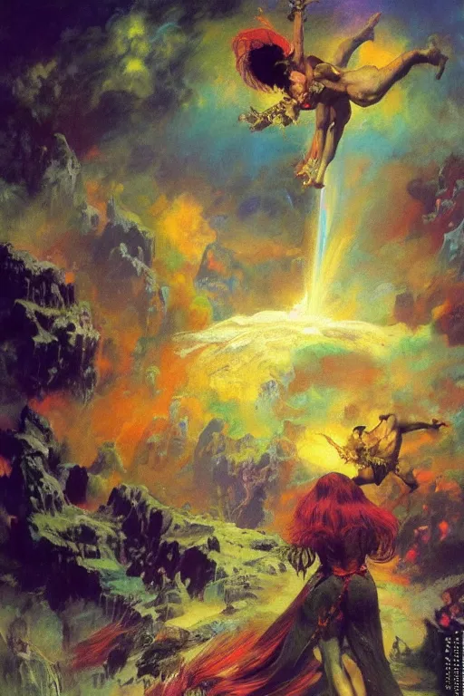 Prompt: rainbow dream, fantasy, trending on art station, highly detailed, dramatic by frank frazetta, ilya repin, 8k,