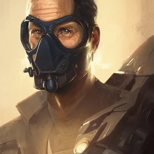 Image similar to portrait of a man by greg rutkowski, he looks like bill paxton, he is wearing a tactical gear and a superhero mask, highly detailed portrait, digital painting, artstation, concept art, smooth, sharp foccus ilustration, artstation hq