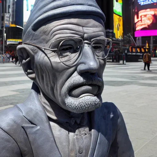 Prompt: a photograph of a very detailed renaissance sculpture of walter white wearing a smurf hat standing in times square, made by michelangelo, from the distance, hyper detailed, sharp focus, 8 k resolution, ray tracing