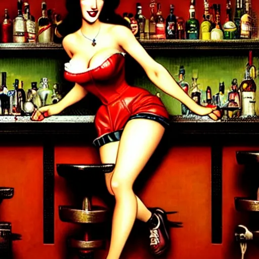 Image similar to tifa lockheart in her bar by gil elvgren