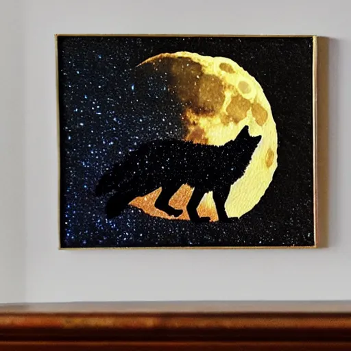 Image similar to a wolf made out of gems howling at full moon