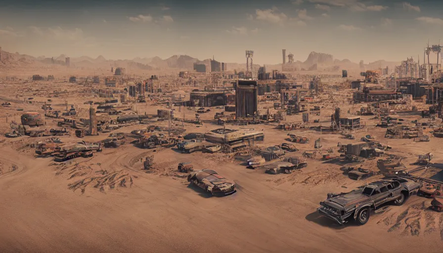 Image similar to Las Vegas in Mad Max, hyperdetailed, artstation, cgsociety, 8k