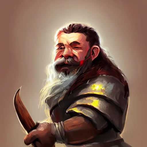 Prompt: portrait painting of a fantasy dwarf fighter with a huge iron axe, medium shot, asymmetrical, profile picture, organic painting, sunny day, matte painting, bold shapes, hard edges, street art, trending on artstation, y greg irons, dave sutherland