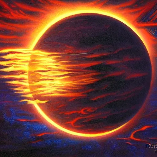 Image similar to sun collapsing moon on fire by david a. hardy