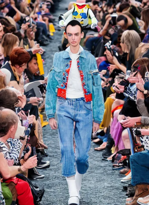 Image similar to hyperrealistic and heavy detailed balenciaga runway show of toy story, leica sl 2 5 0 mm, vivid color, high quality, high textured, real life