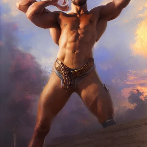 Image similar to handsome portrait of a young guy fitness posing, war hero, flexing abs, radiant light, caustics, by gaston bussiere, bayard wu, greg rutkowski, giger, maxim verehin