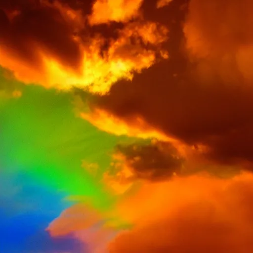 Prompt: multicolor clouds, volumetric lighting