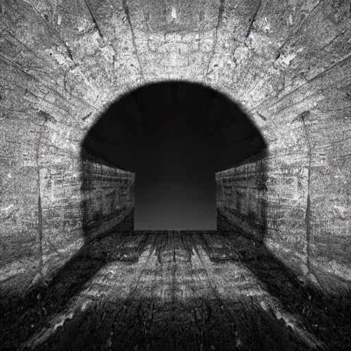 Image similar to a black portal opening up in the sky, zoomed out shot, landscape, dramatic lighting