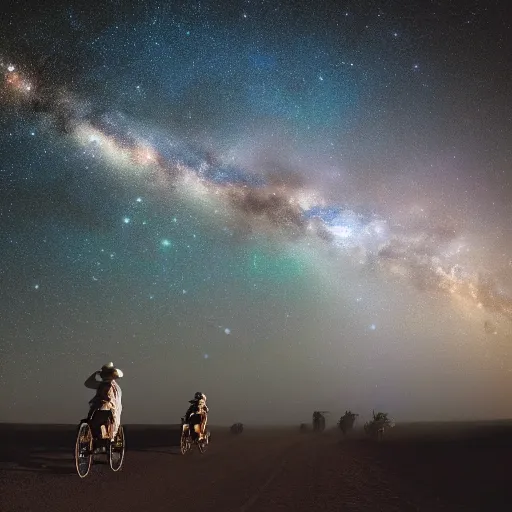 Prompt: cowboys riding through outer space, space cowboys, milky way, 8k photography