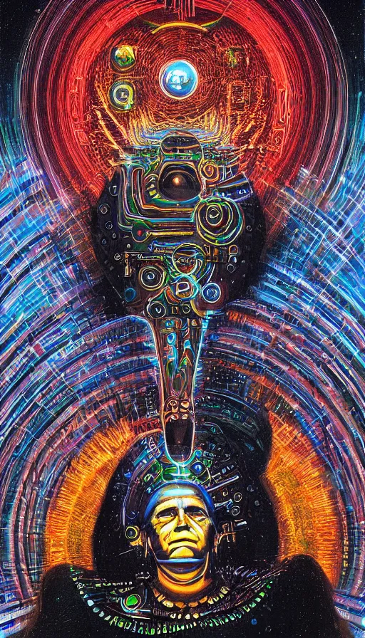 Image similar to portrait of a digital shaman, by david a. hardy