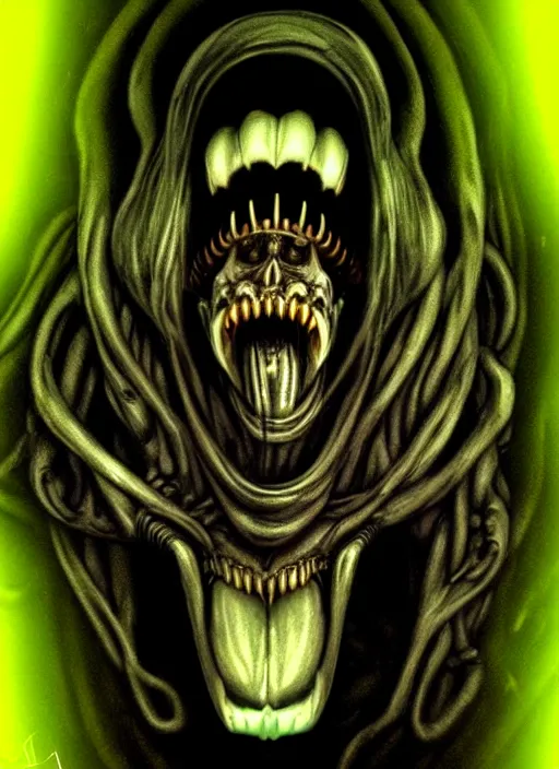 Prompt: skull - tongue as xenomorph queen, psycho stupid fuck it insane, looks like death but cant seem to confirm, cinematic lighting, photoluminescent illumination glow, various refining methods, micro macro autofocus, ultra definition, award winning photo, to hell with you, glowing bones, devianart craze, a gammell - giger film