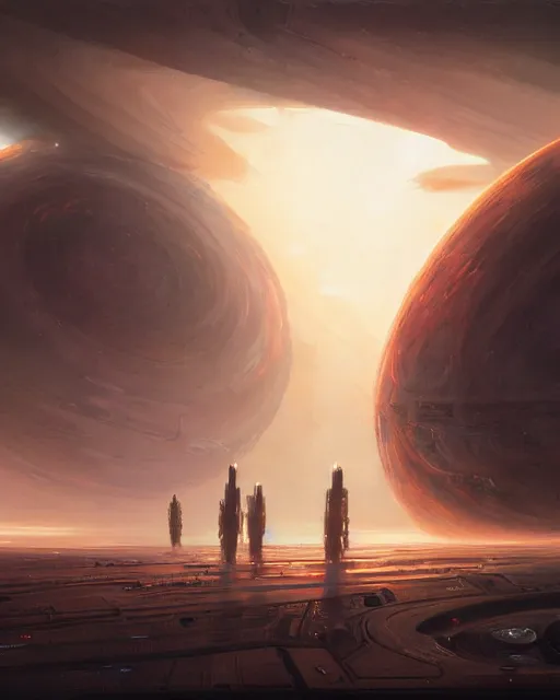 Image similar to A matted painting of Aliens of the Sun on a spaceship environment with expansive views of space, inspired by greg rutkowski and Keith Mallett, digital art, extremely moody lighting, glowing light and shadow, atmospheric, shadowy, cinematic