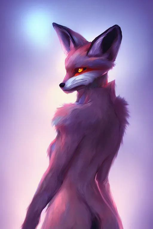 Image similar to a fox fursona, trending on artstation, by kawacy, furry art, digital art, cyberpunk, high quality, backlighting