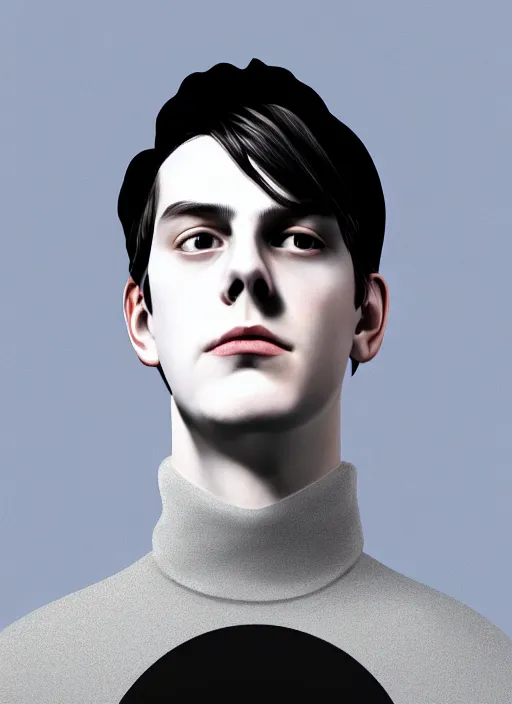 Image similar to portrait of teenage jughead jones wearing a light grey crown, crown, blue turtleneck, 1 9 5 0 s, closed eyes, photorealistic, black hair, glowing lighting, intricate, elegant, glowing lights, highly detailed, digital painting, artstation, concept art, smooth, sharp focus, illustration, art by wlop, mars ravelo and greg rutkowski