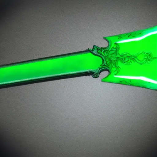 Image similar to Oil painting concept art of a magical acid sword glowing bright green, very intricate hilt, green color scheme, highly detailed concept art.