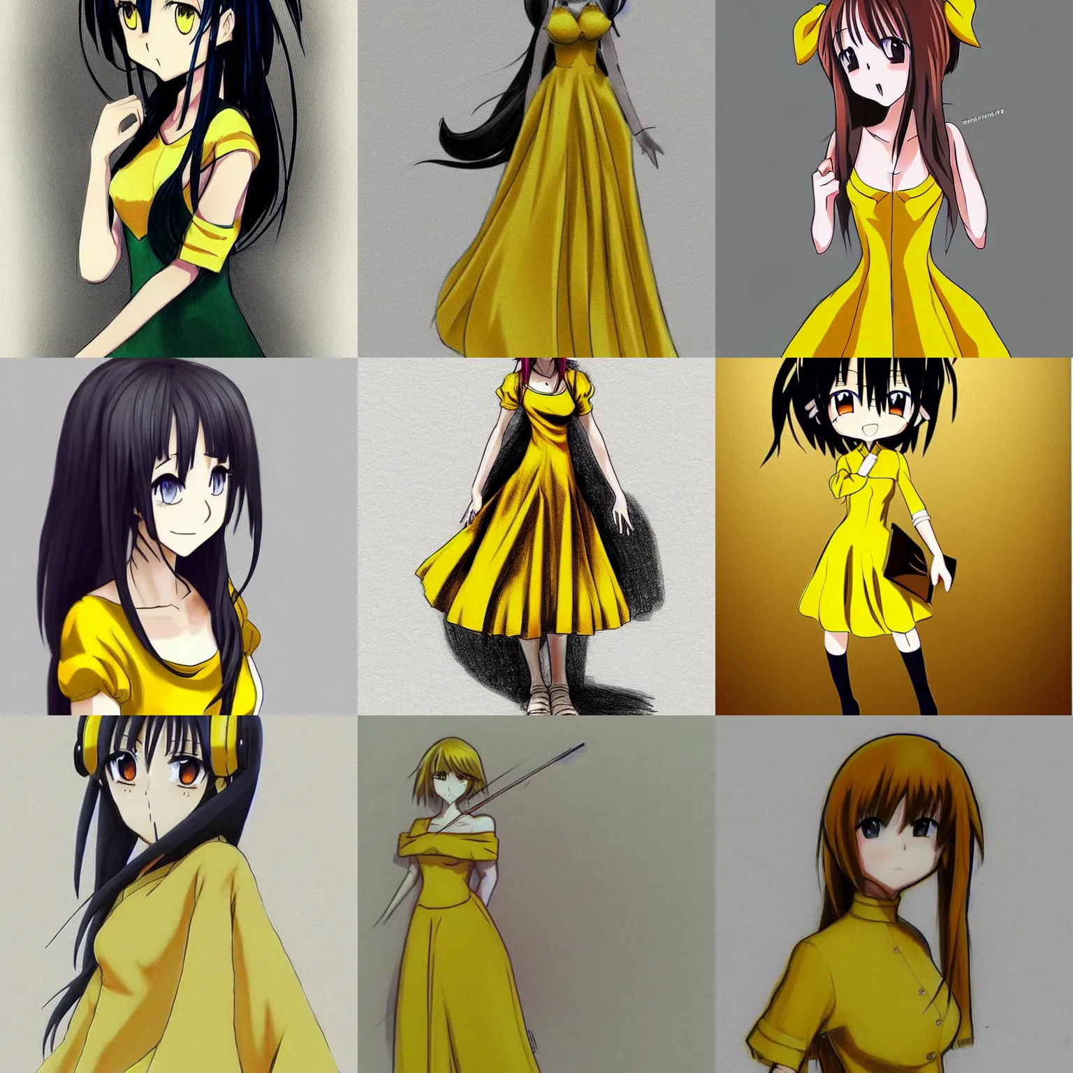 Prompt: anime drawing of a female pianist wearing yellow dress, artstation, concept art, pinterest, trending