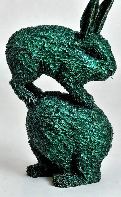 Image similar to emerald textured rabbit, sculpture