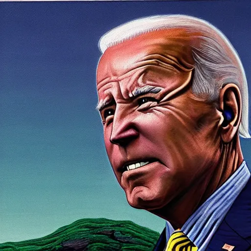 Prompt: joe biden fighting climate change by wayne barlowe blue green purple color palette very detailed clear focus