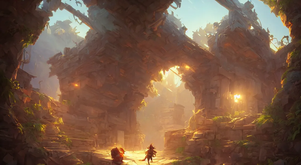 Image similar to open door wood wall fortress greeble block amazon jungle heartstone global illumination ray tracing hdr official fanart behance hd artstation by jesper ejsing, by rhads, makoto shinkai and lois van baarle, ilya kuvshinov, rossdraws