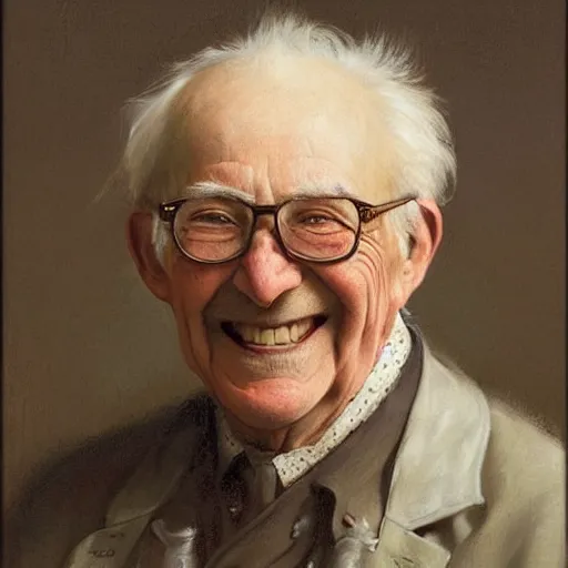 Prompt: portrait of a smiling elderly man, in the Swiss Alphs, painting by Albert Edelfelt, by Artgerm