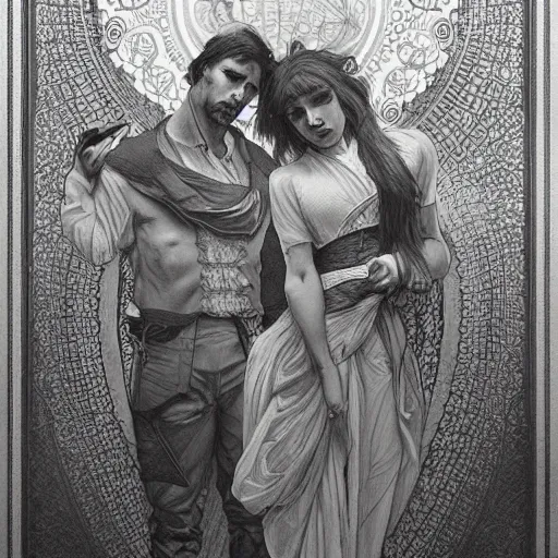 Image similar to amazing lifelike award winning pencil illustration of trev and Simon trending on art station artgerm Greg rutkowski alphonse mucha cinematic