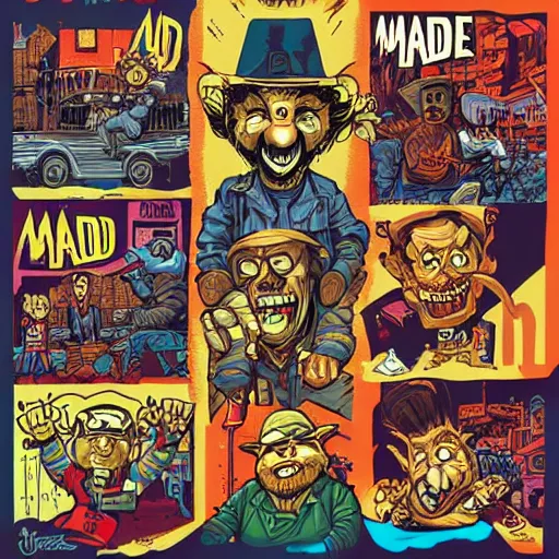 Image similar to mad magazine characters, drawing, illustration, poster, by dan mumford