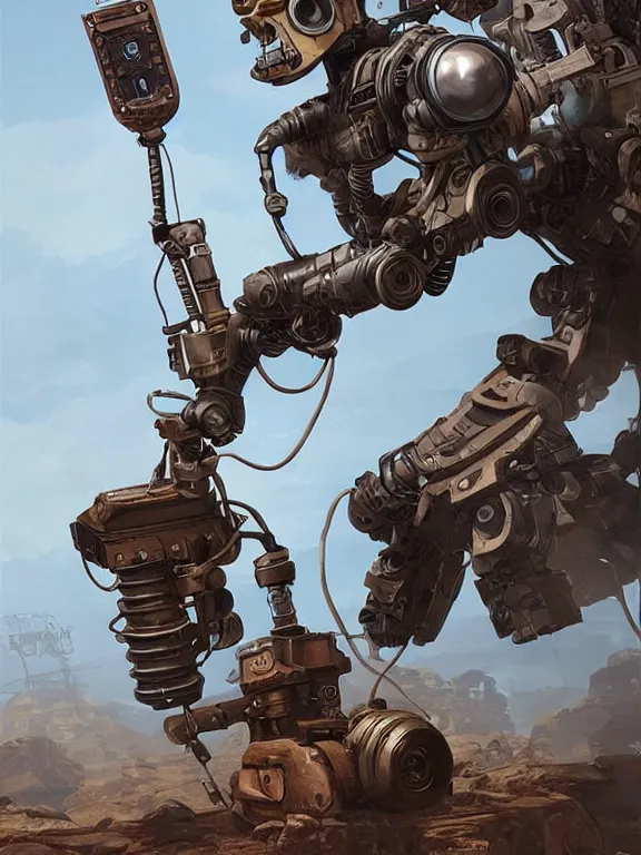 Image similar to dieselpunk digital illustration pathfinder robot from apex legends, portrait by james gurney and laurie greasley, slim, concept art, cinematic composition, hyper realism, photorealistic, dramatic lighting, highly detailed, vintage sci - fi