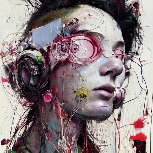 Prompt: woman in a vr headset, cyberpunk in the style of adrian ghenie, esao andrews, jenny saville,, surrealism, dark art by james jean, takato yamamoto