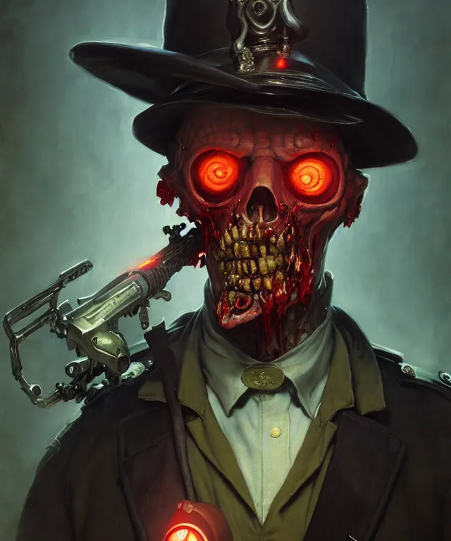 Prompt: painting of a slimy zombie cop by edgar maxence and rhads and leyendecker. bloodborne award - winning digital art on pixiv, trending on artstation, cinematic lighting, dramatic lighting, stunning and beautiful scenery - highly detailed, hyperrealistic, unreal engine 5